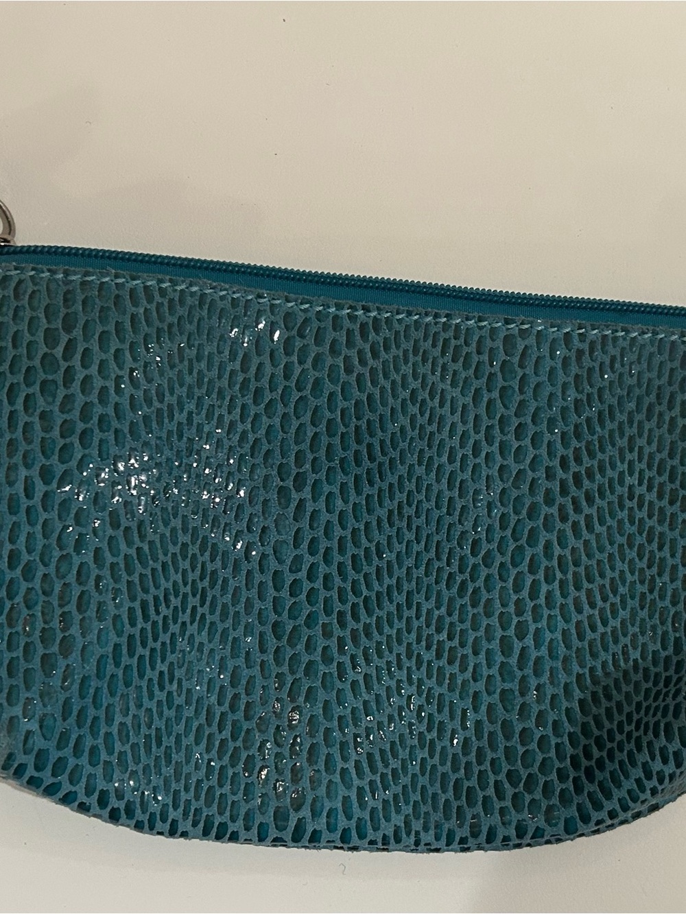 Sorial Teal Snakeskin Textured Zip Wristlet